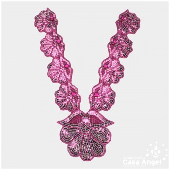 CUELLO TERMOADHESIVO FUCSIA CON LENTEJUELAS Y PIEDRAS SERIE BEGOÑA