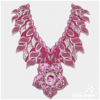 CUELLO TERMOADHESIVO FUCSIA CON LENTEJUELAS Y PIEDRAS SERIE GARDENIA