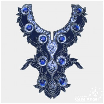 CUELLO TERMOADHESIVO AZUL CON LENTEJUELAS Y PIEDRAS SERIE PETUNIA