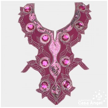 CUELLO TERMOADHESIVO FUCSIA CON LENTEJUELAS Y PIEDRAS SERIE PETUNIA