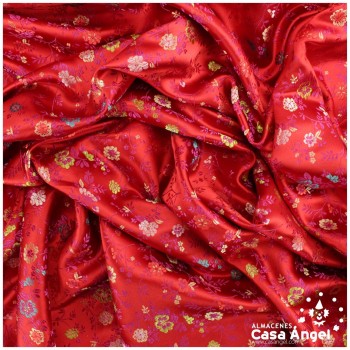 BROCADO DAMASCO ROJO FLORAL SERIE YOKO 140cm