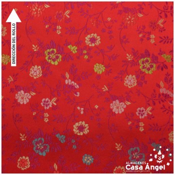 BROCADO DAMASCO ROJO FLORAL SERIE YOKO 140cm