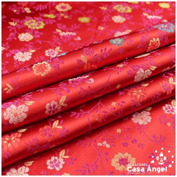 BROCADO DAMASCO ROJO FLORAL SERIE YOKO 140cm