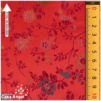 BROCADO DAMASCO ROJO FLORAL SERIE YOKO 140cm